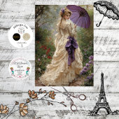 Decoupage Victorian Woman Romantic Scene Parasol 薄葉紙