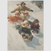 Decoupage Vintage Children Sledding Poster  薄葉紙 (正面)