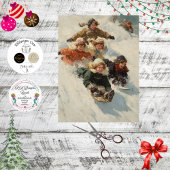 Decoupage Vintage Children Sledding Poster  薄葉紙