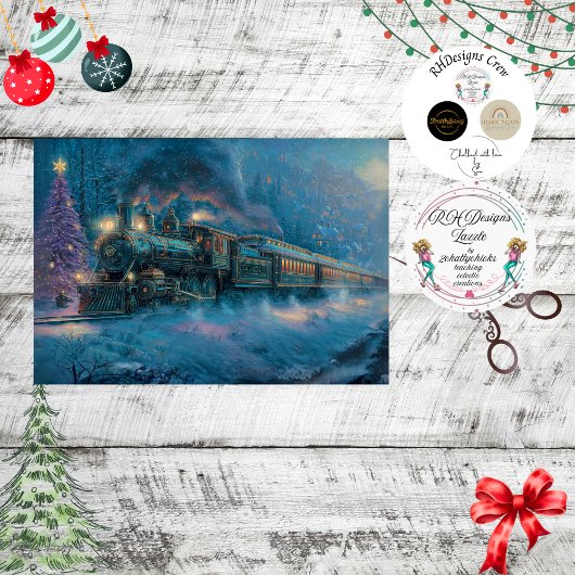 Decoupage Vintage Christmas Steam Engine Train  薄葉紙