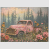 Decoupage Vintage Hippie Era Pink Truck Flowers  薄葉紙 (正面)