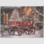 Decoupage Vintage Red Wagon Winter Scene 薄葉紙 (正面)