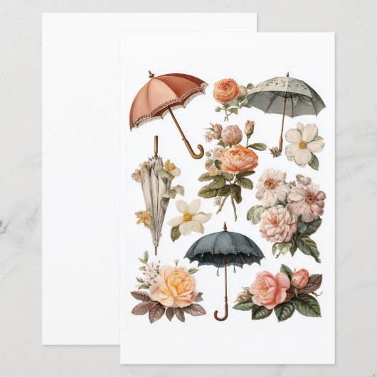 Decoupage - vintage romantic flowers and umbrellas (正面/裏面)