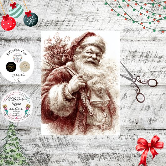Decoupage Vintage Santa Painterly Red  薄葉紙