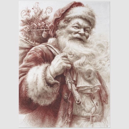 Decoupage Vintage Santa Painterly Red  薄葉紙 (正面)