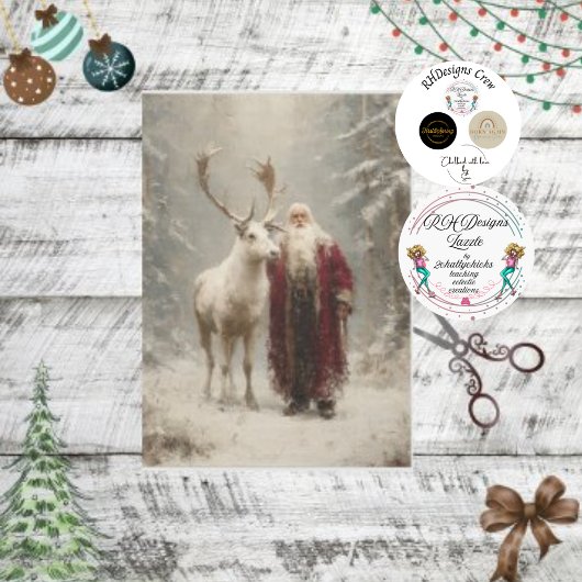 Decoupage Vintage Santa Rudolph Winter Scene 薄葉紙