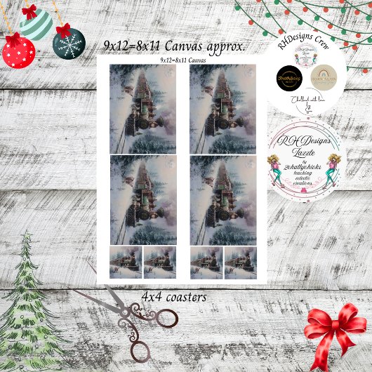 Decoupage Vintage Steam Engine Country Christmas  薄葉紙