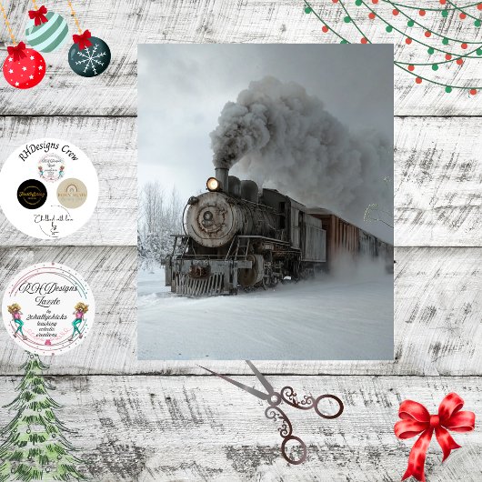 Decoupage Vintage Steam Locomotive Snow Landscape 薄葉紙