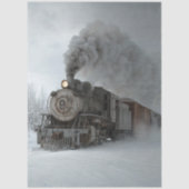 Decoupage Vintage Steam Locomotive Snow Landscape 薄葉紙 (正面)