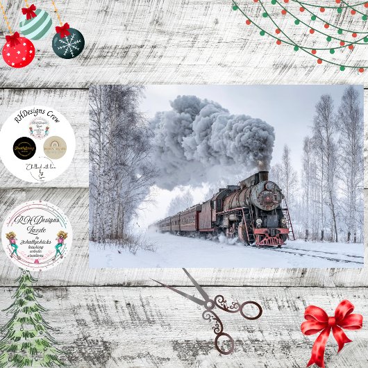 Decoupage Vintage Steam Train Locomotive Snow  薄葉紙