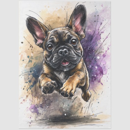 Decoupage Watercolor Splashes Frenchie Bulldog 薄葉紙 (正面)