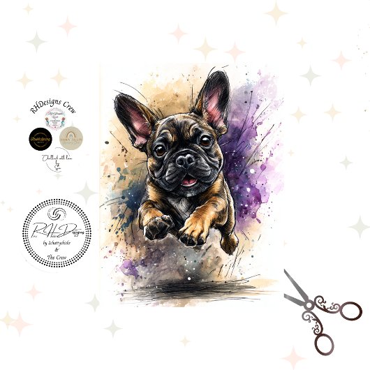 Decoupage Watercolor Splashes Frenchie Bulldog  薄葉紙