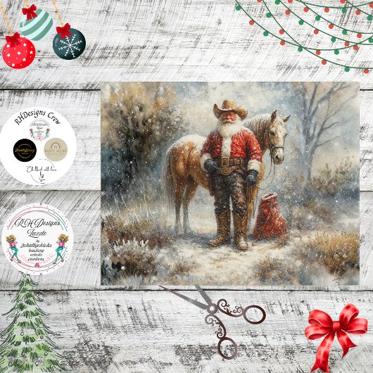 Decoupage Western Cowboy Santa & Horse 薄葉紙