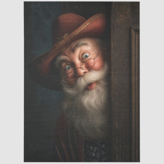 Decoupage Western Peeking Santa Clause Cowboy Hat  薄葉紙 (正面)