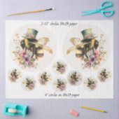 Decoupage Whimsical Bee 12" Rounds 4" Coasters 薄葉紙 (クラフト)