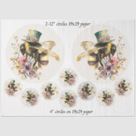Decoupage Whimsical Bee 12" Rounds 4" Coasters  薄葉紙