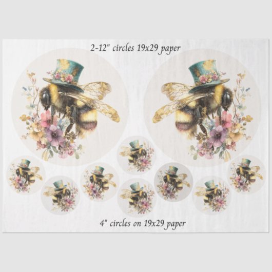 Decoupage Whimsical Bee 12" Rounds 4" Coasters 薄葉紙 (正面)