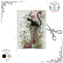 Decoupage Whimsical Black Cat Stiletto's Catwalk  薄葉紙