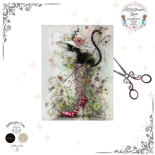 Decoupage Whimsical Black Cat Stiletto's Catwalk  薄葉紙