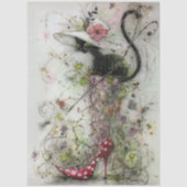 Decoupage Whimsical Black Cat Stiletto's Catwalk  薄葉紙 (正面)