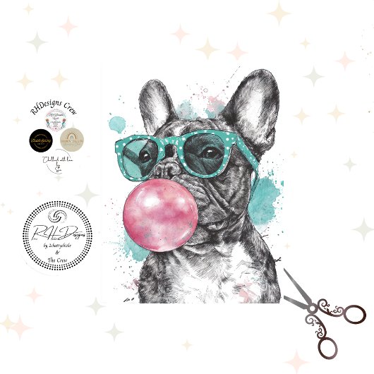 Decoupage Whimsical Bubble Gum Bulldog 薄葉紙