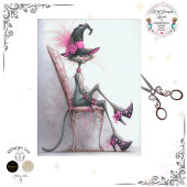 Decoupage Whimsical Cat Witch High Heels Catwalk  薄葉紙