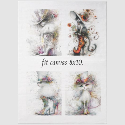 Decoupage Whimsical Cats Fits 8 x 10 Canvas  薄葉紙 (正面)