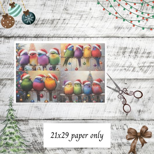 Decoupage Whimsical Christmas Birds Scrapbooking 薄葉紙
