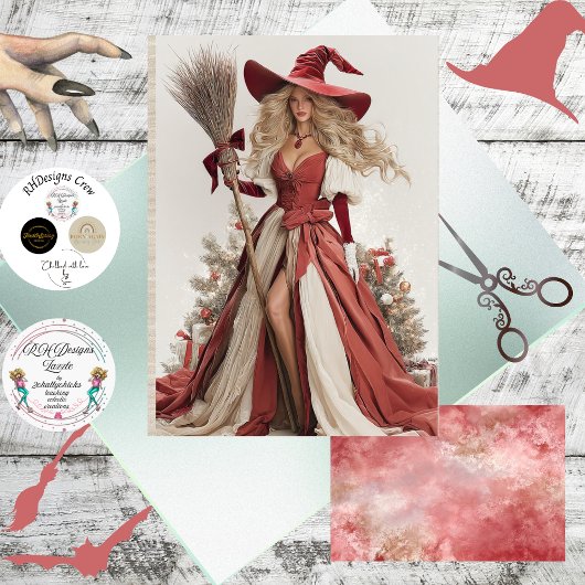 Decoupage Whimsical Christmas Witch  薄葉紙