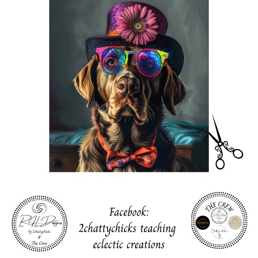 Decoupage Whimsical Colorful Lab Top Hat Print 薄葉紙