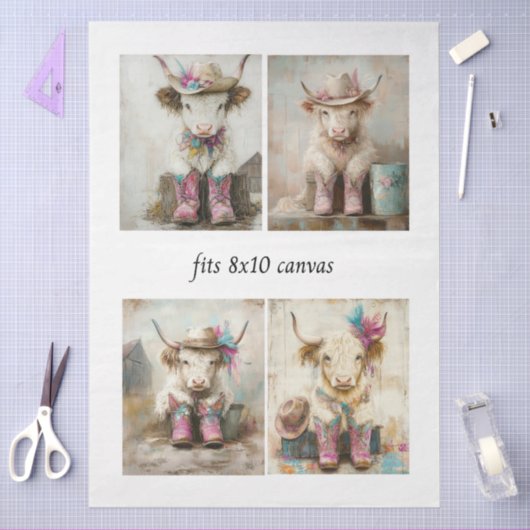 Decoupage Whimsical Cowboy Highland Calvess  薄葉紙 (クラフト)