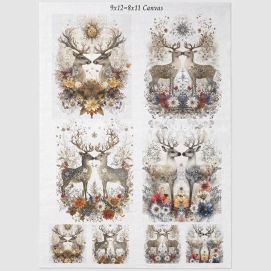 Decoupage Whimsical Deer Floral Wildlife Scrapbook 薄葉紙 (正面)