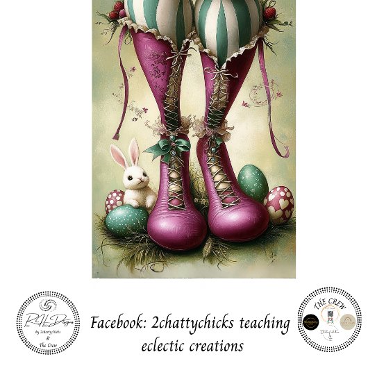 Decoupage Whimsical Easter Striped Bunny Boots 薄葉紙