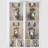 Decoupage Whimsical Floral Donkey Rustic Artwork 薄葉紙 (正面)