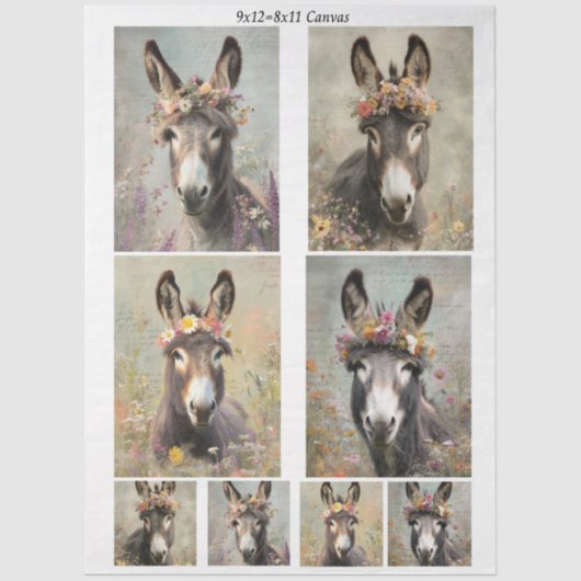 Decoupage Whimsical Floral Donkey Rustic Artwork 薄葉紙 (正面)