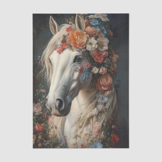 Decoupage Whimsical Flower Adorned Winning Horse 薄葉紙 (正面)