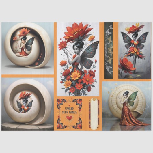 Decoupage Whimsical Flower Fairy Seidenpapier 薄葉紙 (正面)