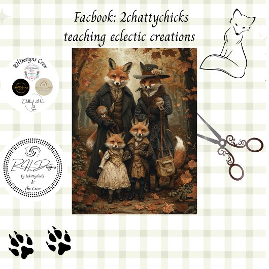 Decoupage Whimsical Fox Family Fall Scenery  薄葉紙