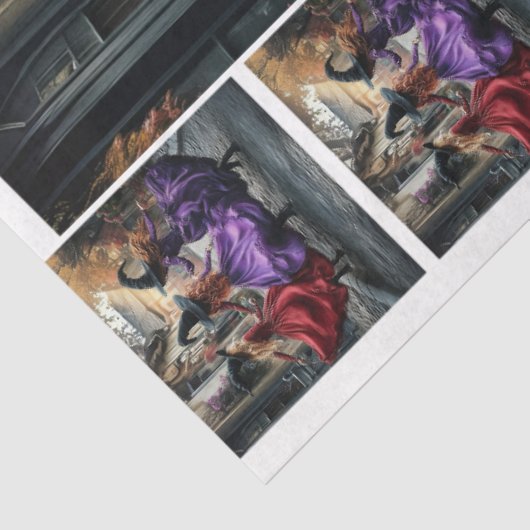 Decoupage Whimsical Halloween Witches 11x14 Canvas 薄葉紙 (詳細)