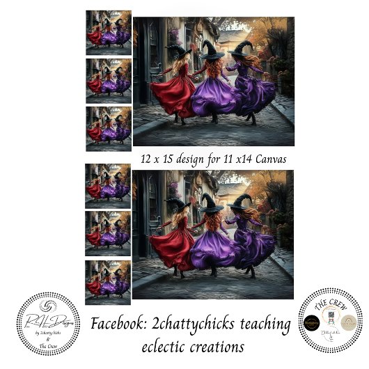 Decoupage Whimsical Halloween Witches 11x14 Canvas 薄葉紙