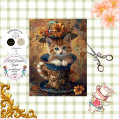 Decoupage Whimsical Kitten Ornate Teacup  薄葉紙
