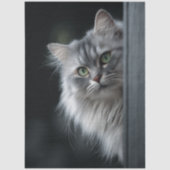 Decoupage Whimsical Persian Gray White Cat 薄葉紙 (正面)