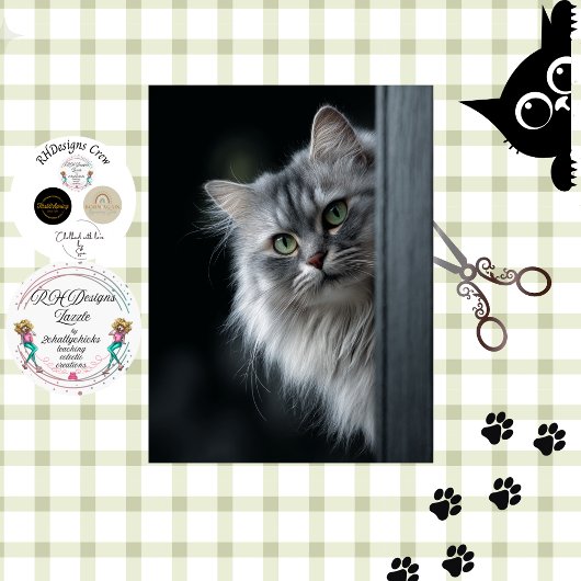 Decoupage Whimsical Persian Gray White Cat 薄葉紙