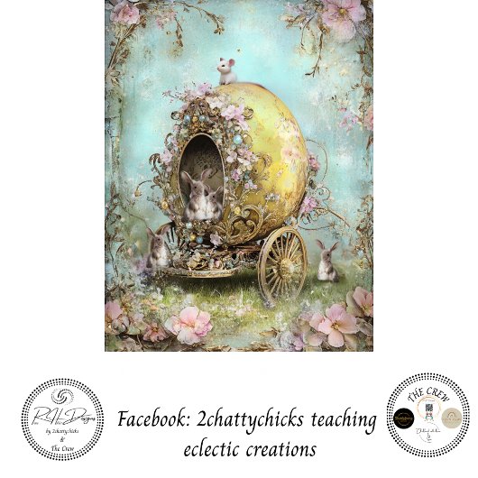 Decoupage Whimsical Spring Easter Rabbit Carriage 薄葉紙