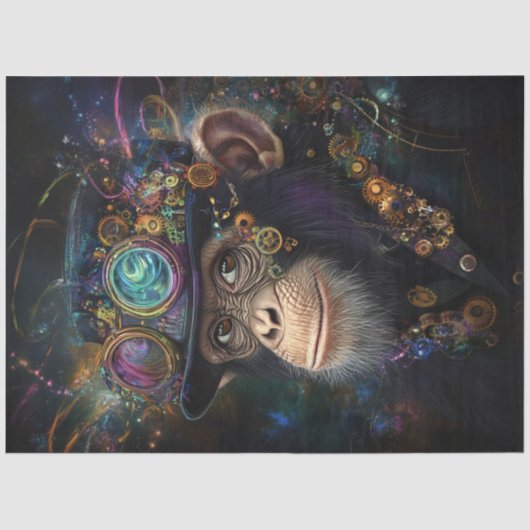 Decoupage Whimsical Steampunk Monkey Vibrant Color 薄葉紙 (正面)