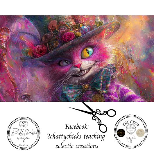 Decoupage Whimsical Vibrant Crazy Eye Cat in a Hat 薄葉紙