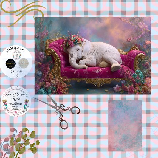 Decoupage Whimsical White Elephant Chaise Lounge  薄葉紙