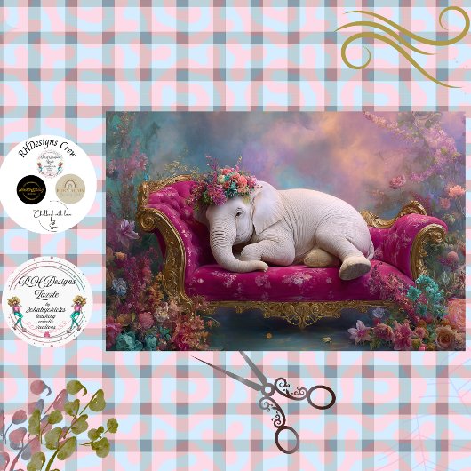 Decoupage Whimsical White Elephant Chaise Lounge  薄葉紙