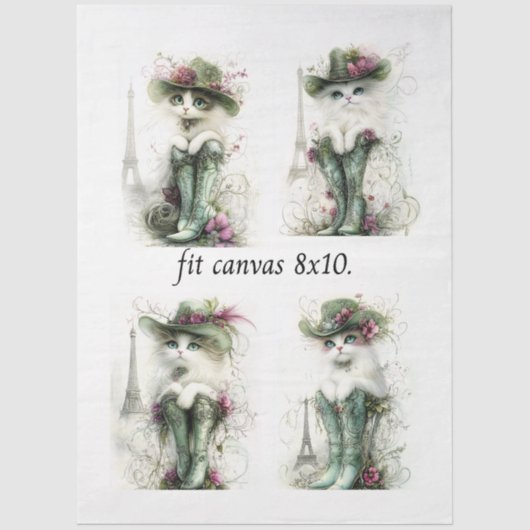 Decoupage Whimsical Wispy Cats 8 x 10 Canvas 薄葉紙 (正面)