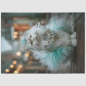 Decoupage White Feline Cat Teal Tutu Walking  薄葉紙 (正面)